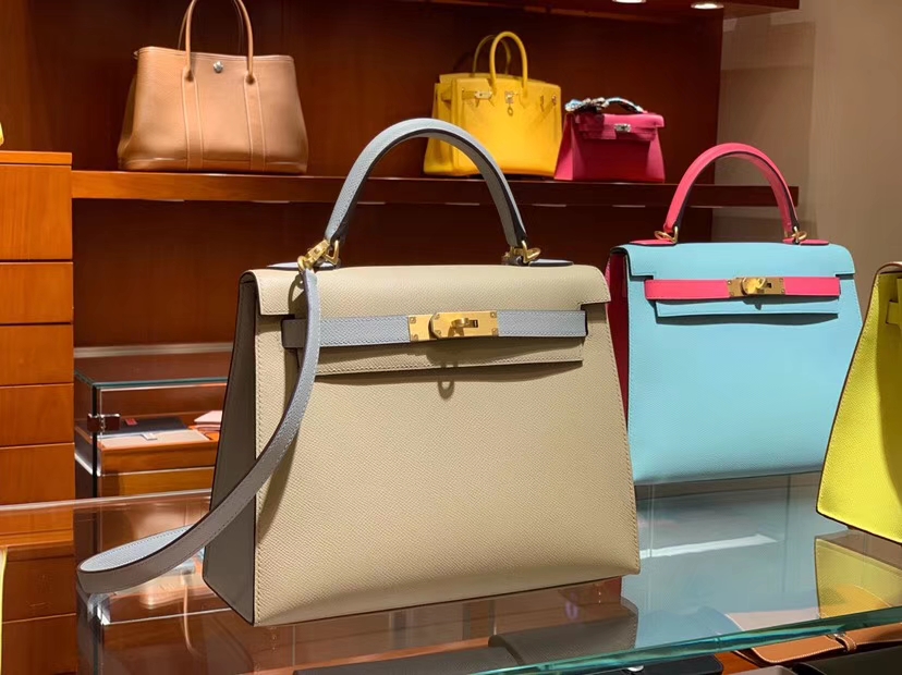 hermes 爱马仕 凯莉包 kelly25cm28cmepsom 风衣灰配海鸥灰 拉丝金