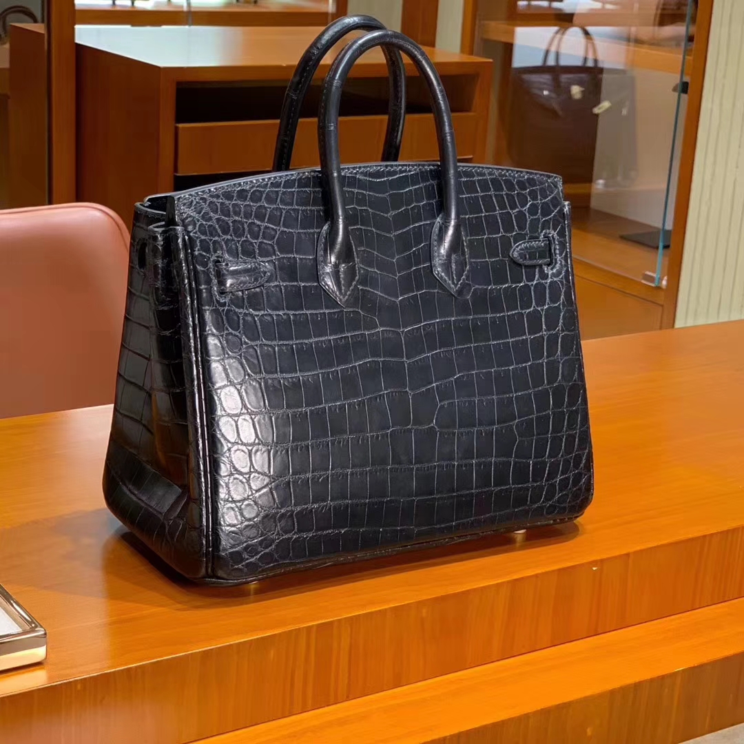 爱马仕 hermes birkin 25/30 雾面 黑色 鳄鱼皮