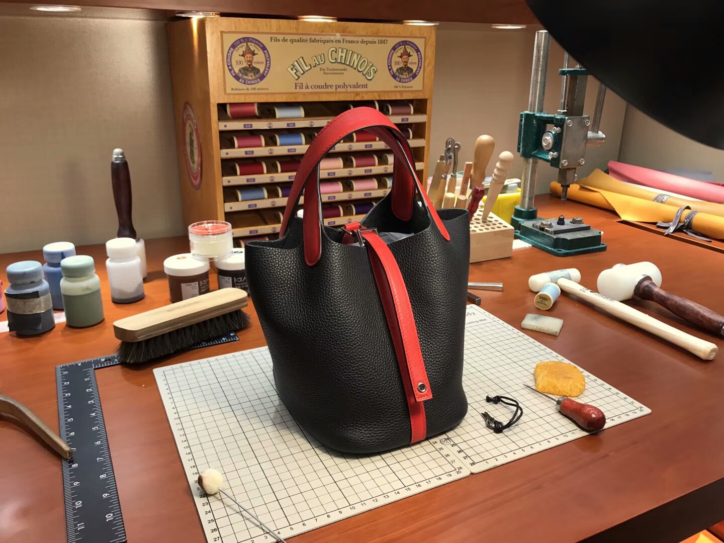 爱马仕 HERMES 菜篮子 Picotin 配全套专柜原版包装 全球发售 black 黑色 拼 爱马仕红 H红 rouge H