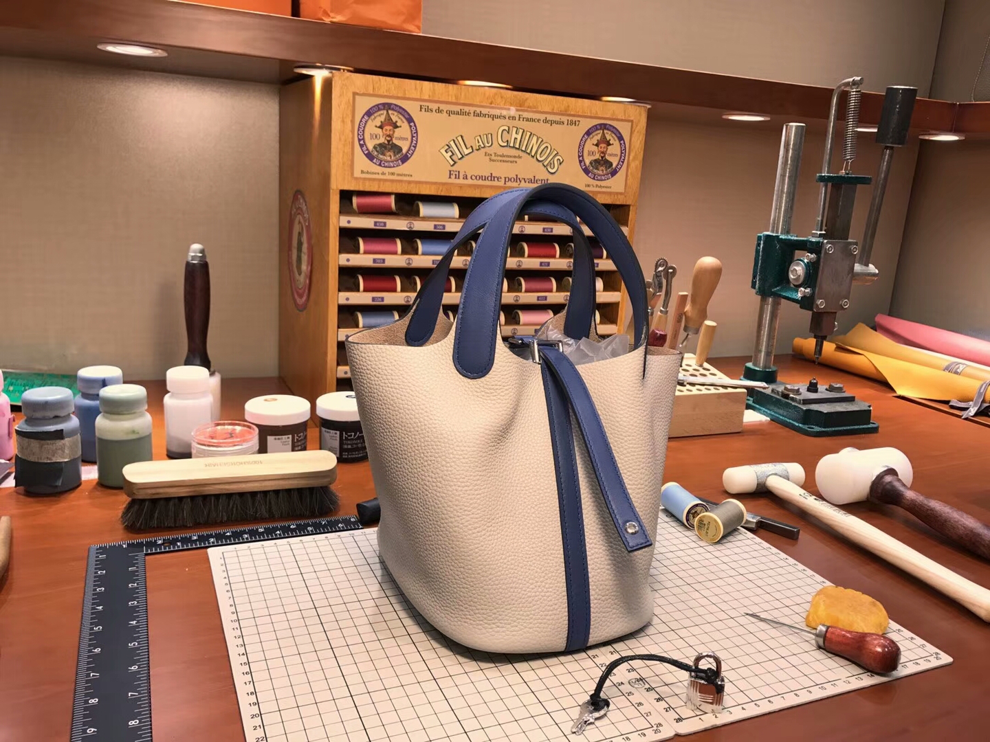 爱马仕 HERMES 菜篮子 Picotin 配全套专柜原版包装 全球发售 s2 风衣灰 trench 拼 r2 玛瑙蓝 blue agate
