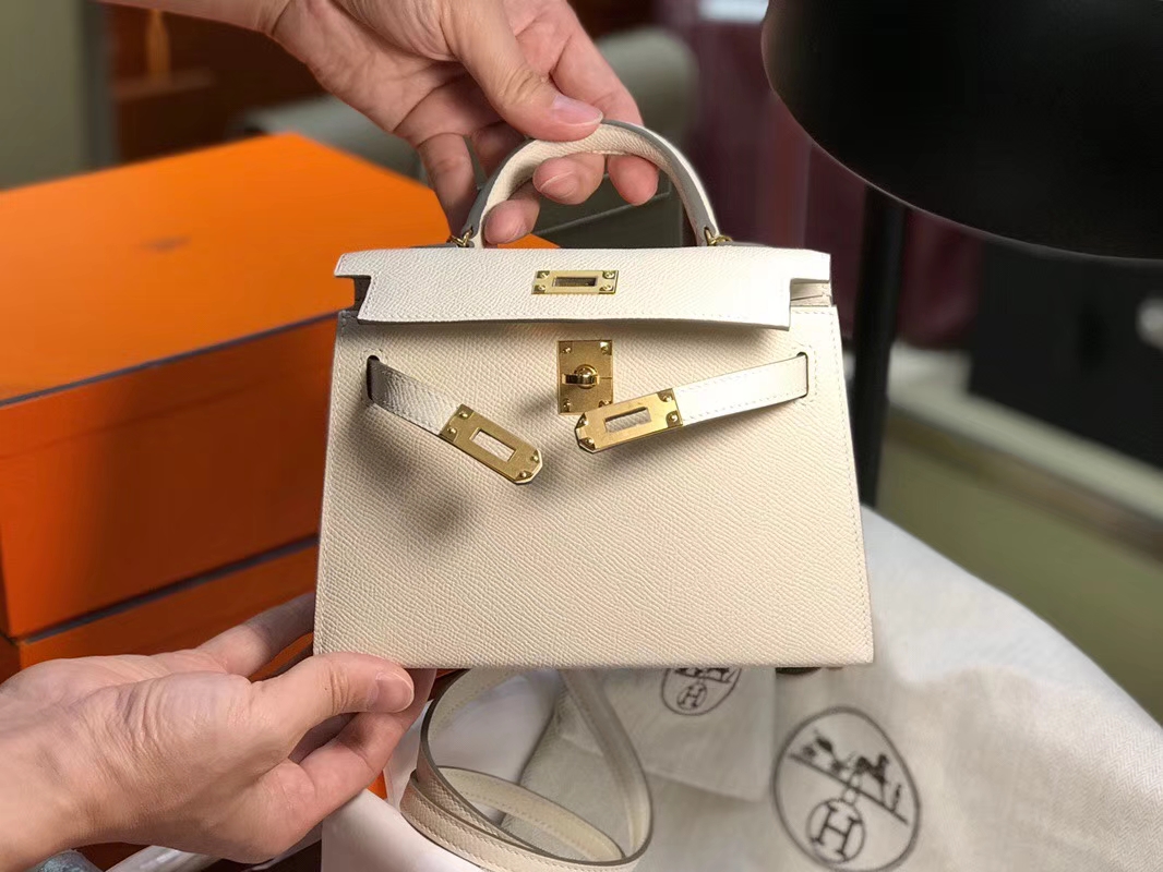 HERMES 爱马仕 Mini Kelly || 20cm Epsom 10奶昔白 Craie