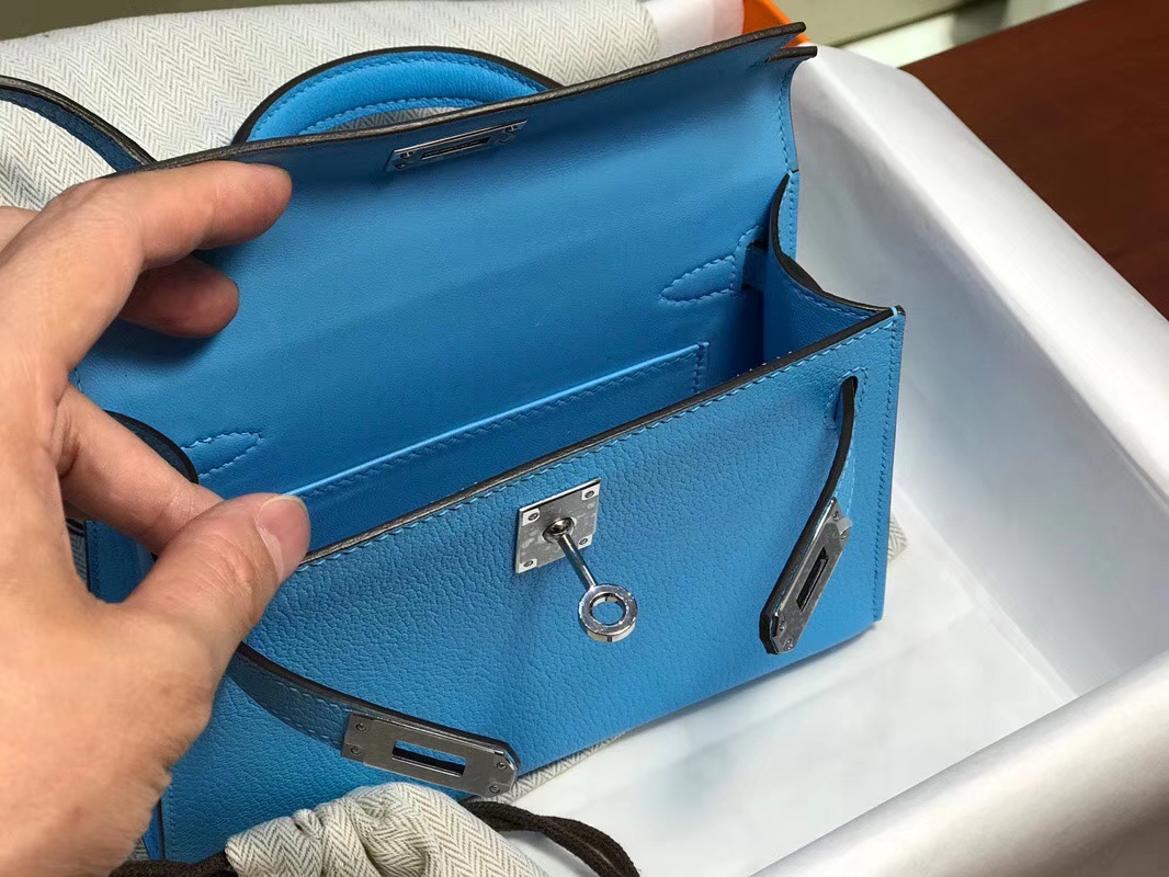 HERMES 爱马仕 Mini Kelly || 20cm 山羊皮 7W伊兹密尔蓝 Blue Lzmir