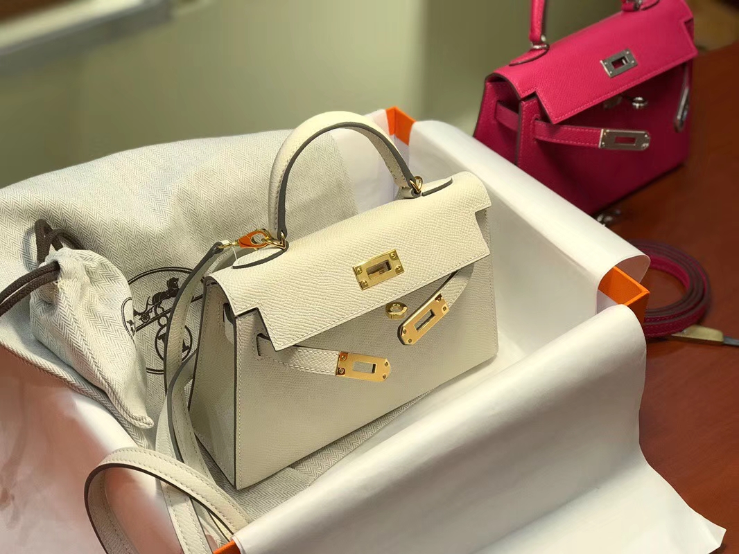 HERMES 爱马仕 Mini Kelly || 20cm Epsom 10奶昔白 Craie