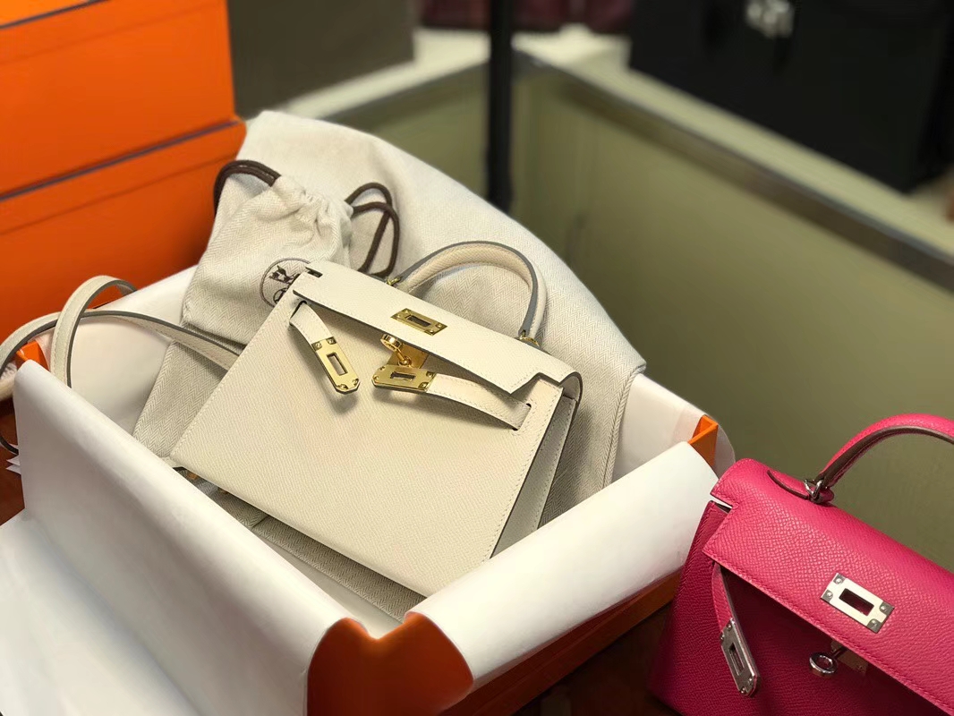 HERMES 爱马仕 Mini Kelly || 20cm Epsom 10奶昔白 Craie