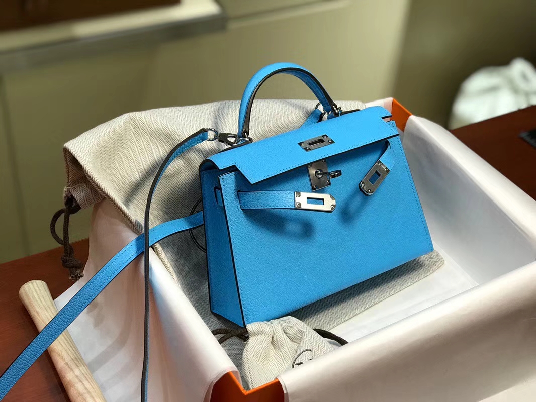 HERMES 爱马仕 Mini Kelly || 20cm 山羊皮 7W伊兹密尔蓝 Blue Lzmir