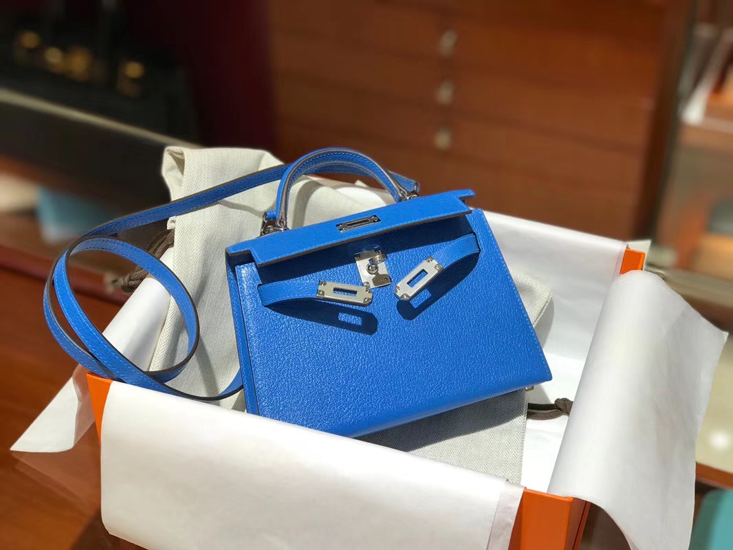 HERMES 爱马仕 Mini Kelly || 20cm 山羊皮 T7 水妖蓝 Bleu Hydra