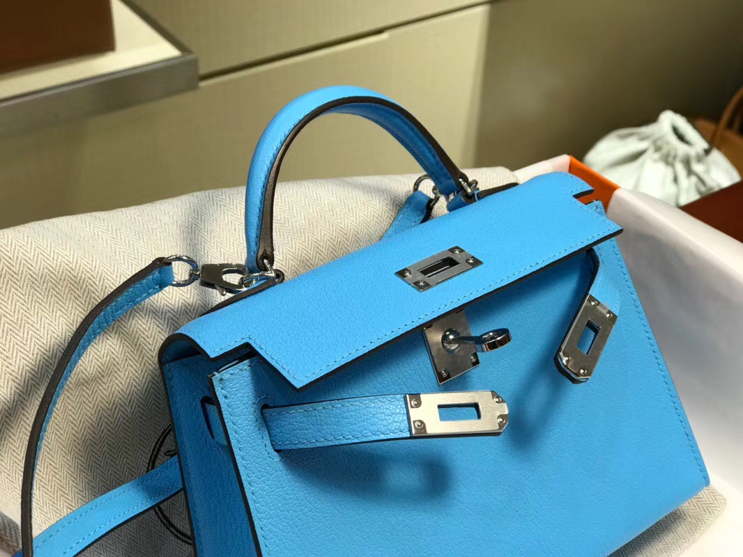 HERMES 爱马仕 Mini Kelly || 20cm 山羊皮 7W伊兹密尔蓝 Blue Lzmir