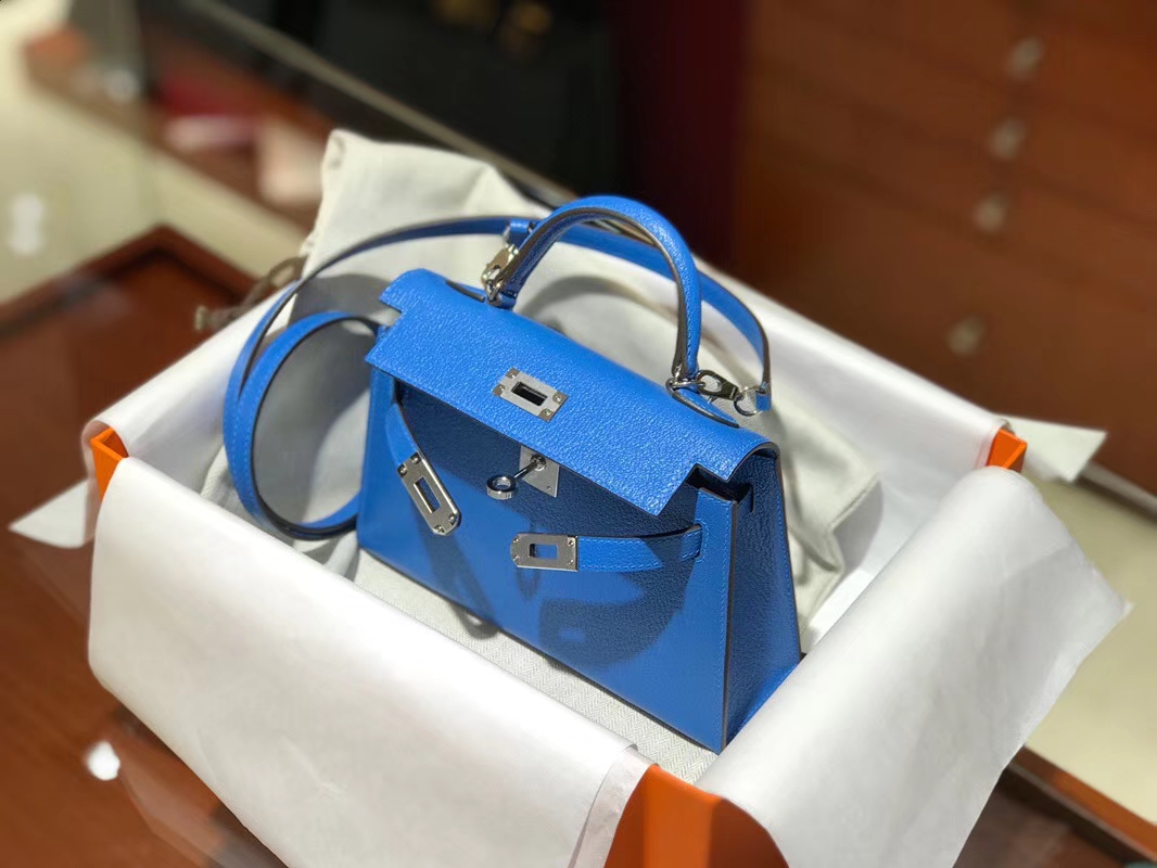 HERMES 爱马仕 Mini Kelly || 20cm 山羊皮 T7 水妖蓝 Bleu Hydra