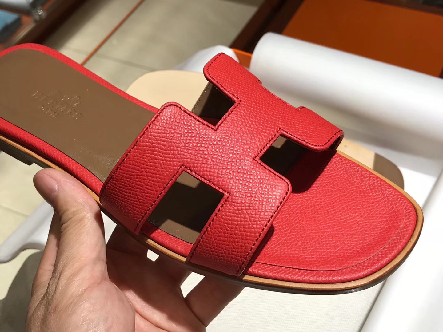  HERMES 爱马仕 H经典款拖鞋  高端订制  独家品质 橘红