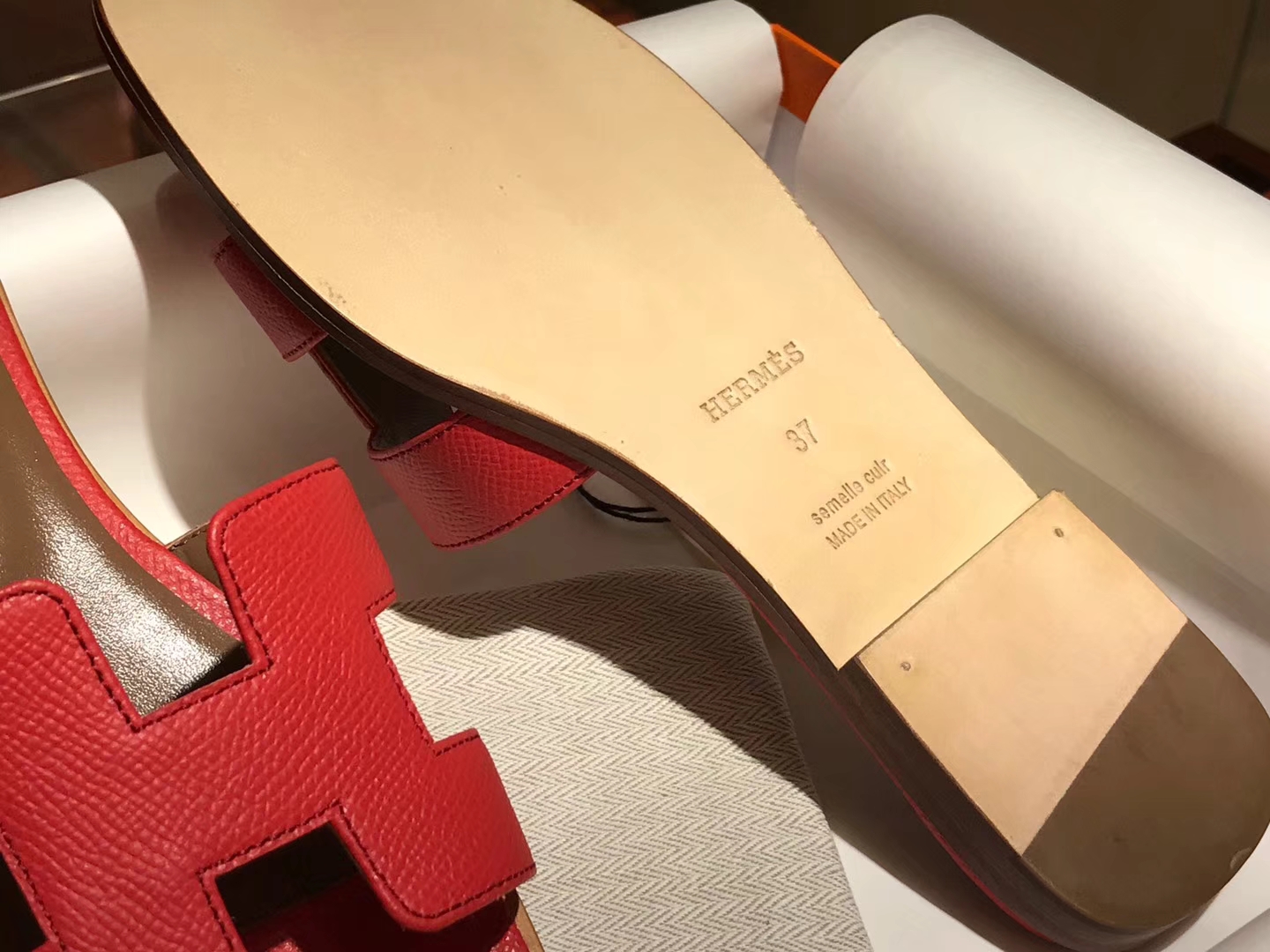  HERMES 爱马仕 H经典款拖鞋  高端订制  独家品质 橘红