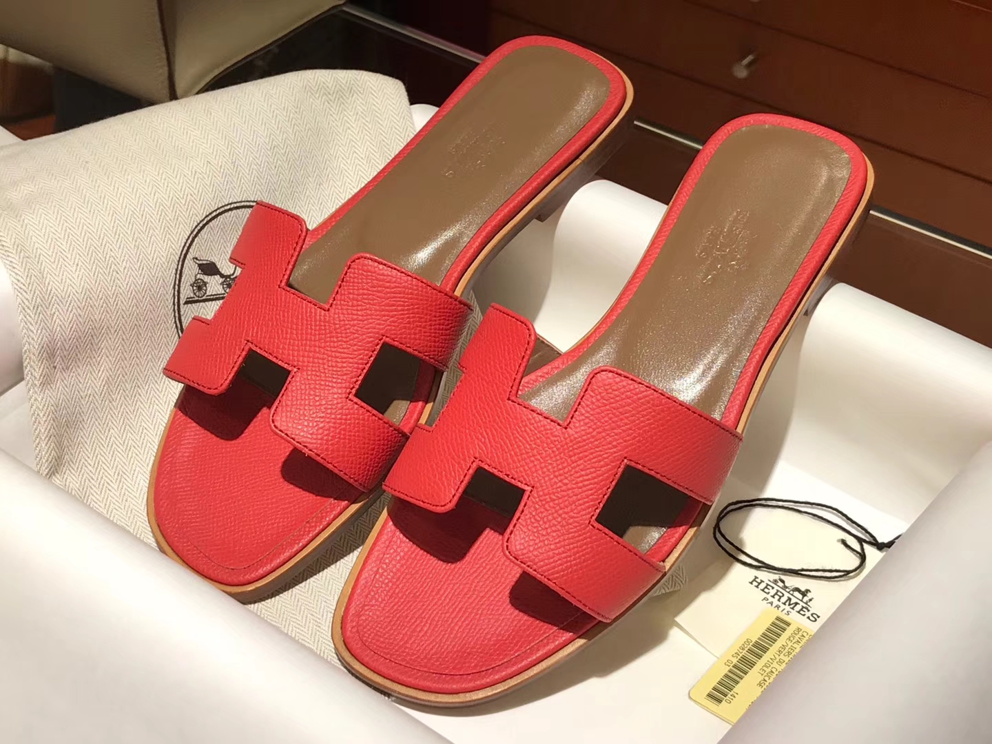  HERMES 爱马仕 H经典款拖鞋  高端订制  独家品质 橘红
