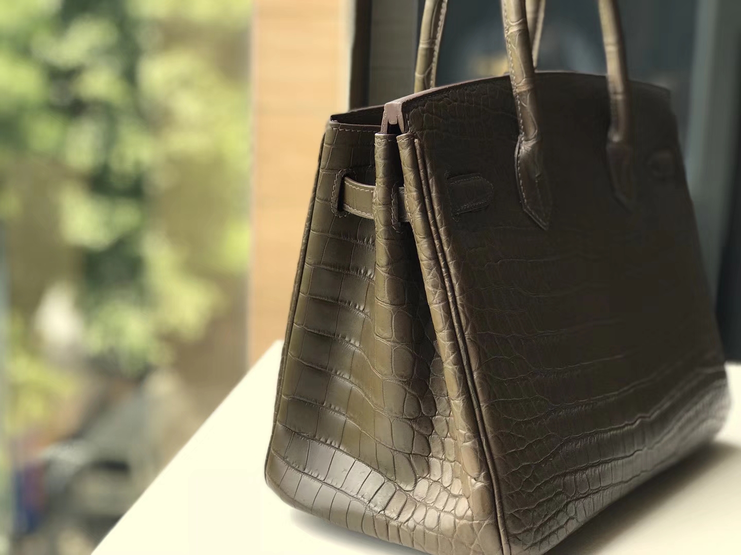 HERMES 爱马仕 Birkin 30CM  金扣 8F 锡器灰 Etain 进口鳄鱼皮