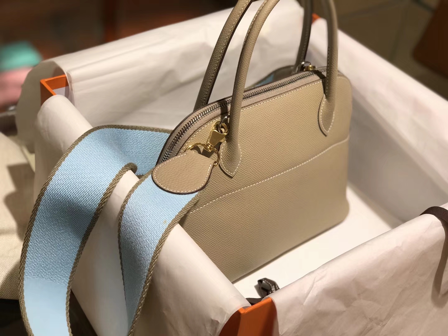 Hermes 爱马仕 Bolide Epsom皮 风衣灰 27cm 可接受定制