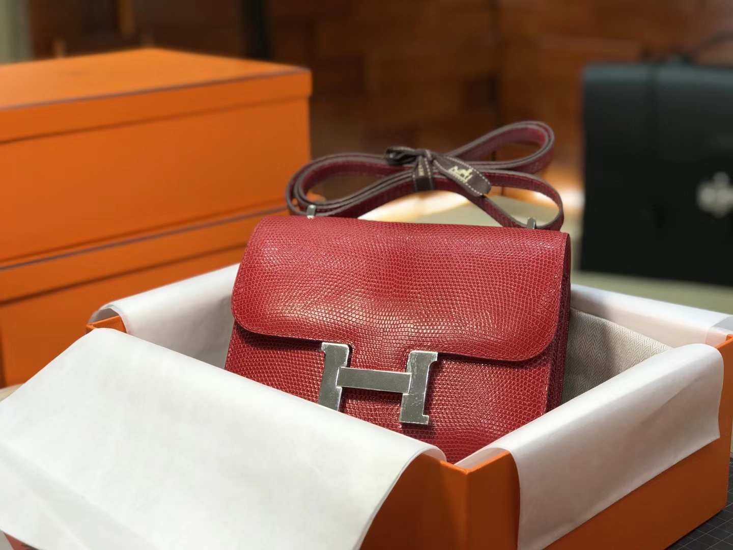 Hermes 爱马仕 空姐包 Constance 蜥蜴皮 波尔多酒红 ck57 bordeaux 配全套专柜原版包装
