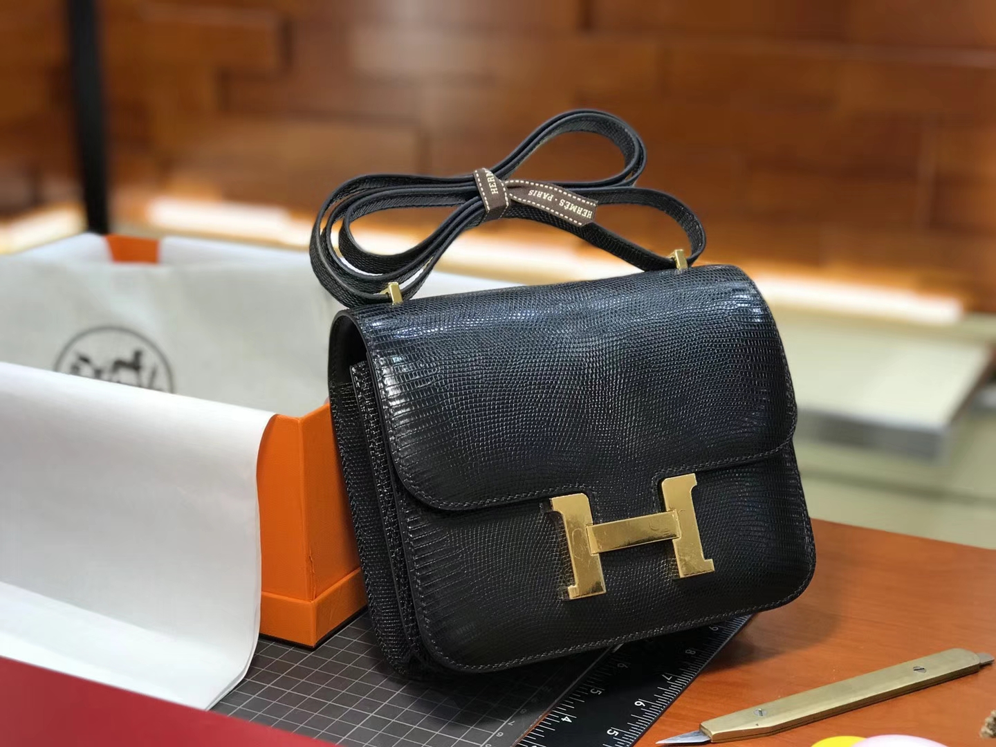 Hermes 爱马仕 空姐包 Constance 蜥蜴皮 黑色 nior CK89 配全套专柜原版包装
