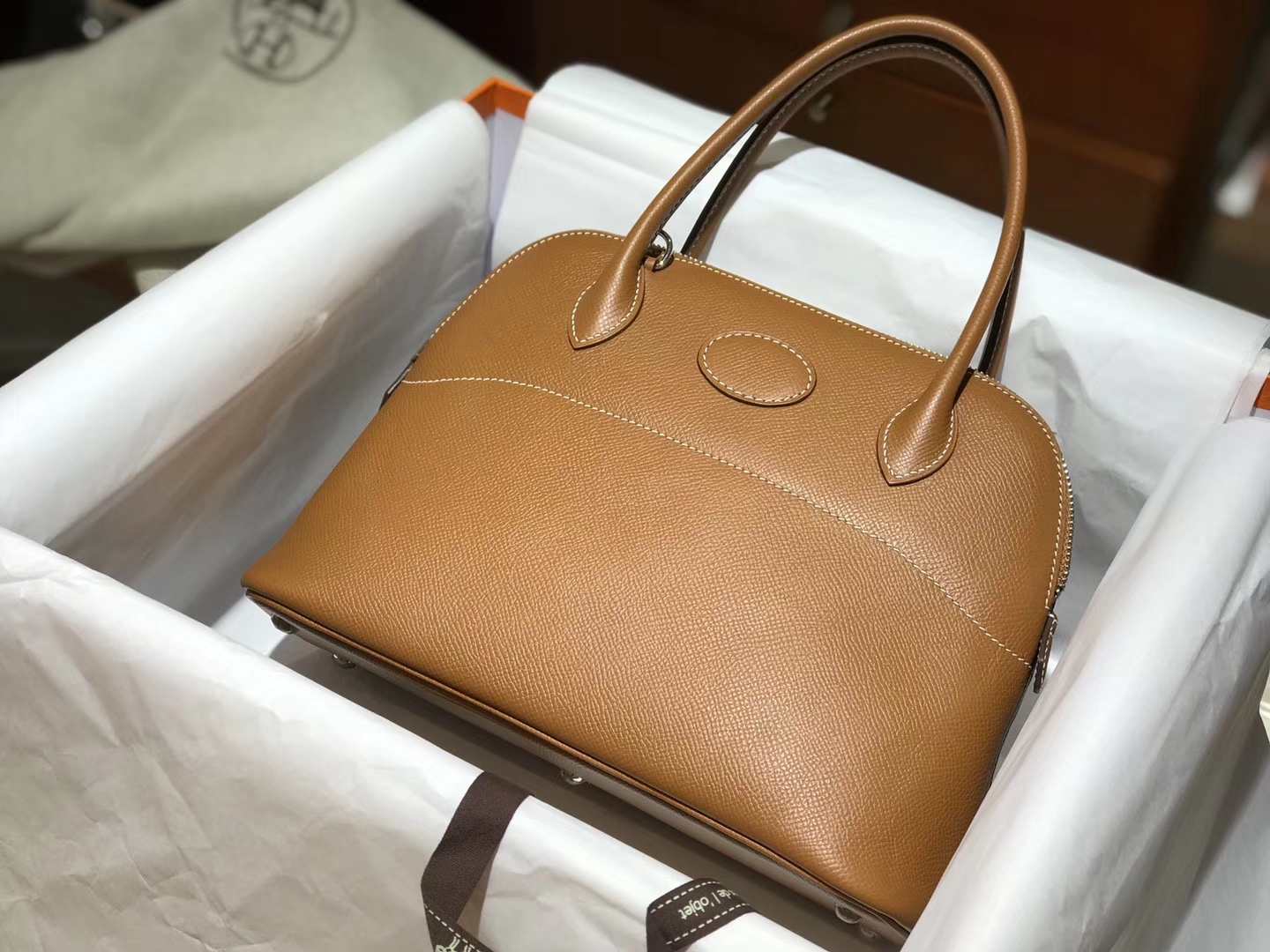 Hermes 爱马仕 Bolide Epsom皮 ck37 金棕色 gold 27cm 可接受定制