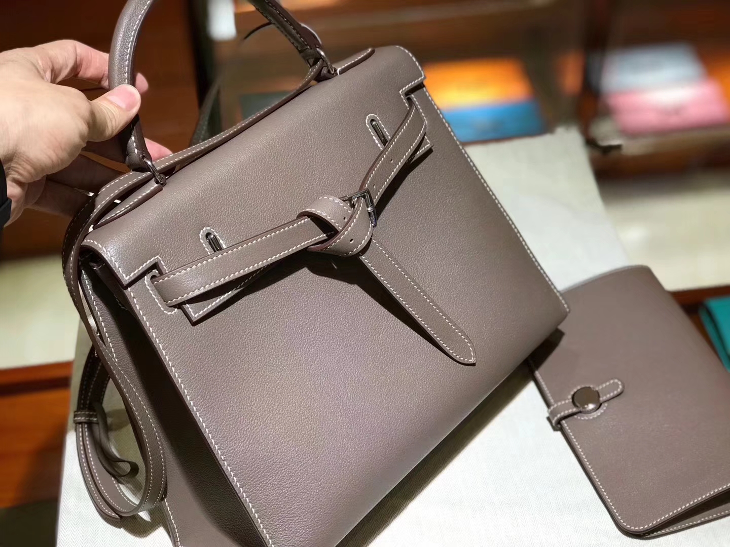 HERMES 爱马仕 Kellyfalt  大象灰 CK18 Etoupe Swift 手工定制  配全套专柜原版包装