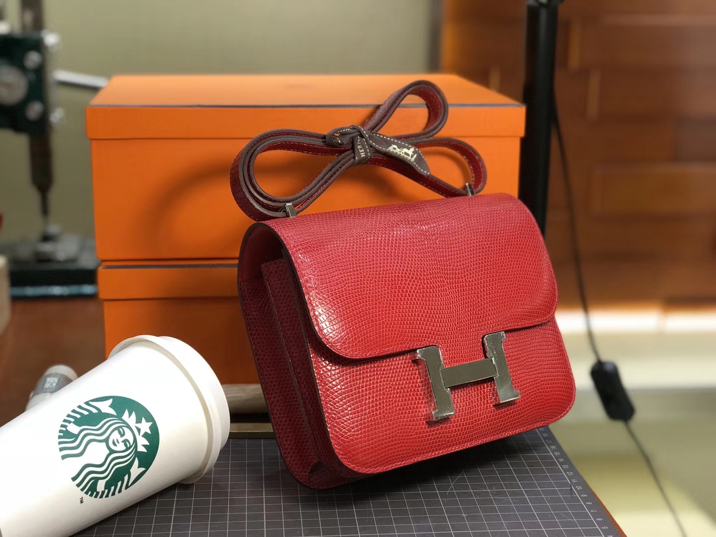 Hermes 爱马仕 空姐包 Constance 蜥蜴皮 波尔多酒红 ck57 bordeaux 配全套专柜原版包装