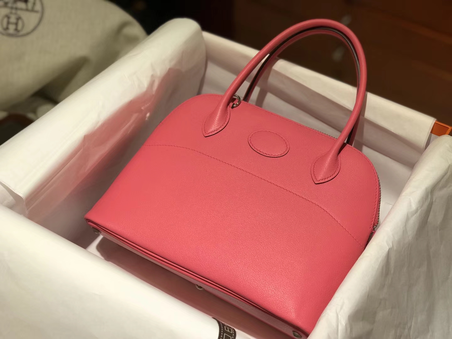 Hermes 爱马仕 Bolide Epsom皮 U5唇膏粉Rose Lipsur 27cm 可接受定制