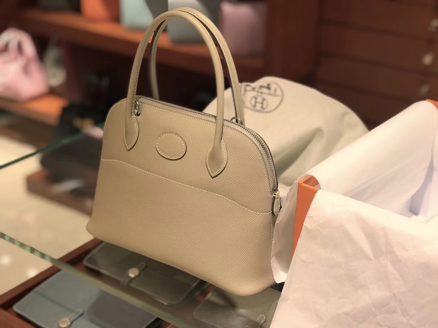 Hermes 爱马仕 Bolide Epsom皮 风衣灰 27cm 可接受定制