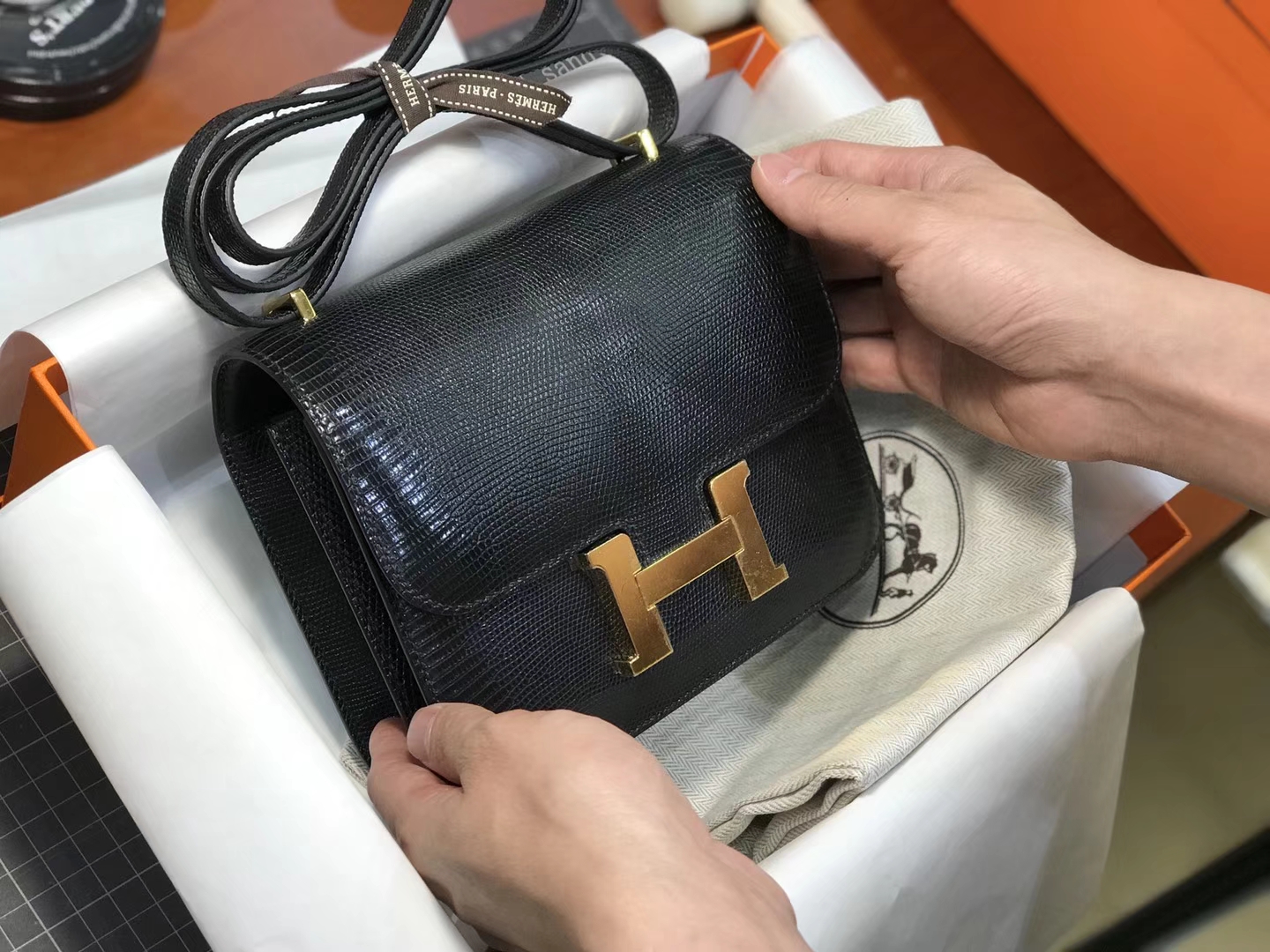Hermes 爱马仕 空姐包 Constance 蜥蜴皮 黑色 nior CK89 配全套专柜原版包装
