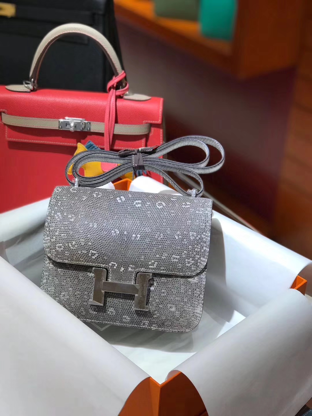 HERMES 爱马仕 空姐包 Constance  Lizard 蜥蜴皮 8F 锡器灰 Etain  配全套专柜原版包装