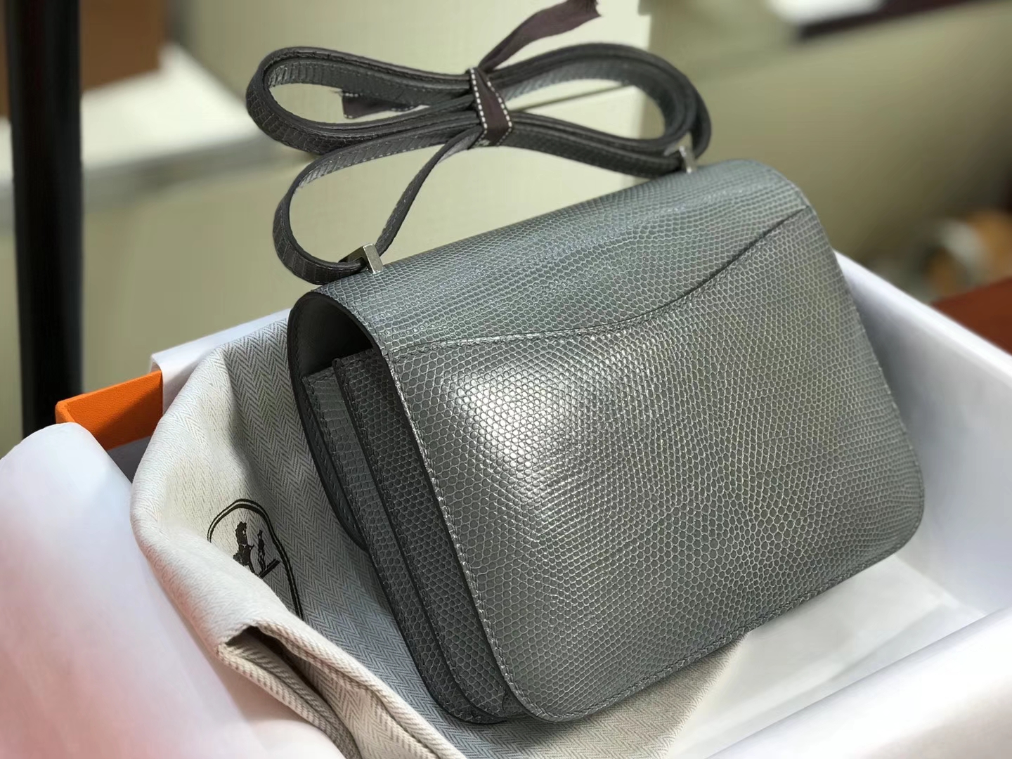 Hermes 爱马仕 空姐包 Constance 蜥蜴皮 8F 锡器灰 Etain  定制15-20天发货 配全套专柜原版包装