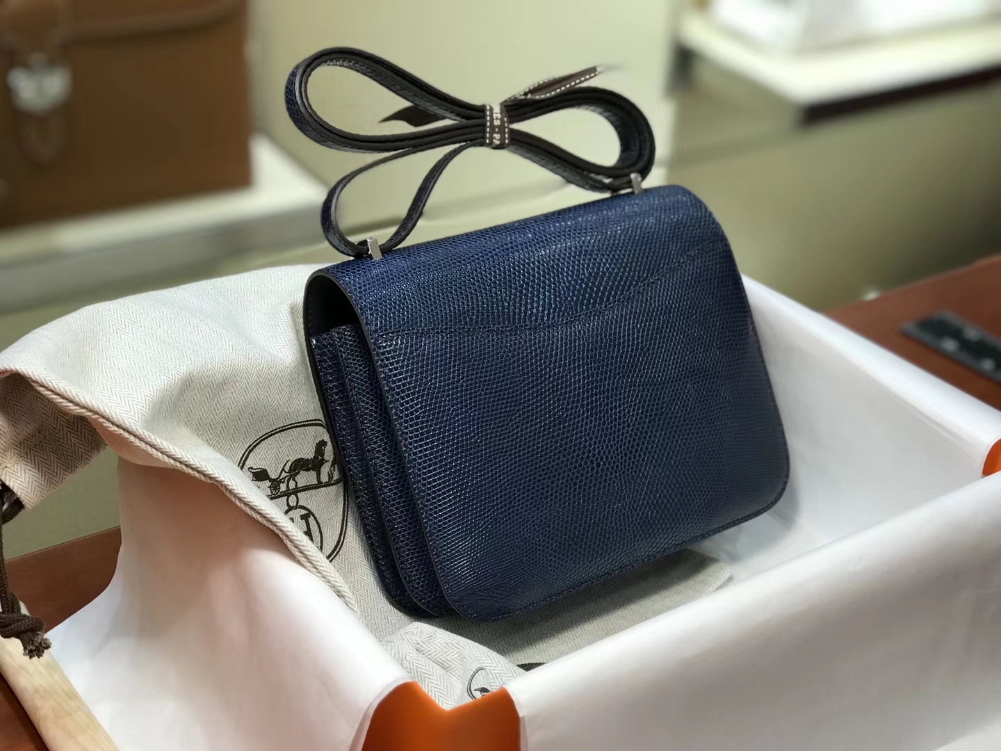 Hermes 爱马仕 空姐包 Constance 蜥蜴皮 CKN7 风暴蓝 Bleu Tempete 定制15-20天发货 配全套专柜原版包装