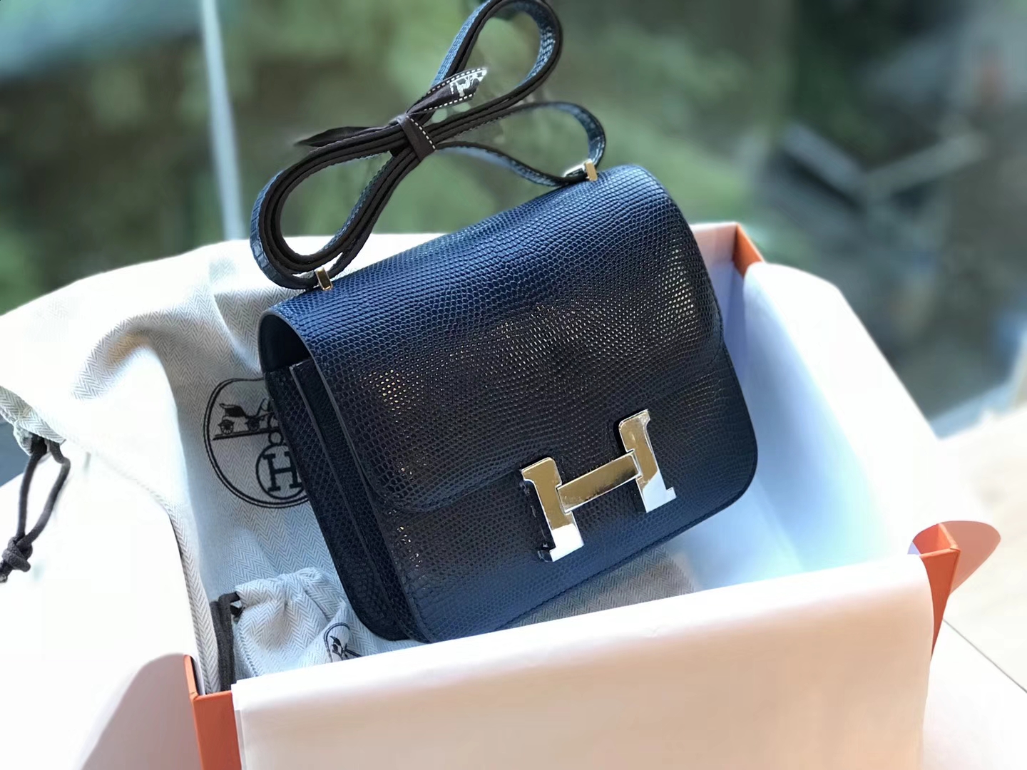 Hermes 爱马仕 空姐包 Constance 蜥蜴皮 CKN7 风暴蓝 Bleu Tempete 定制15-20天发货 配全套专柜原版包装