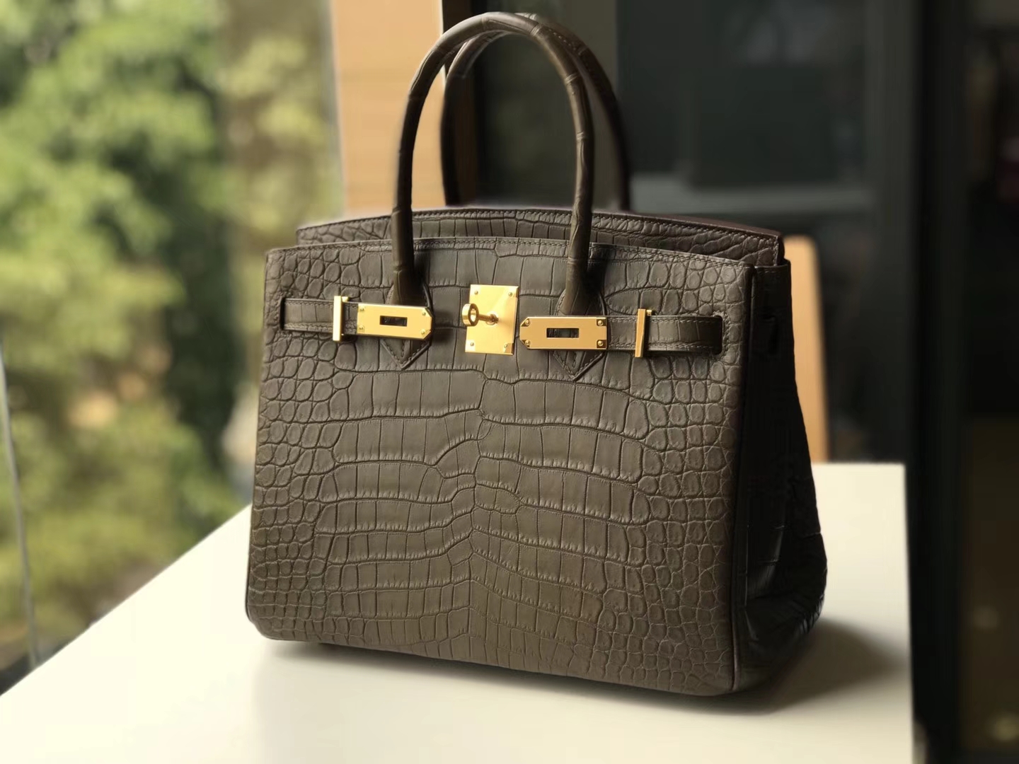 HERMES 爱马仕 Birkin 30CM  金扣 8F 锡器灰 Etain 进口鳄鱼皮