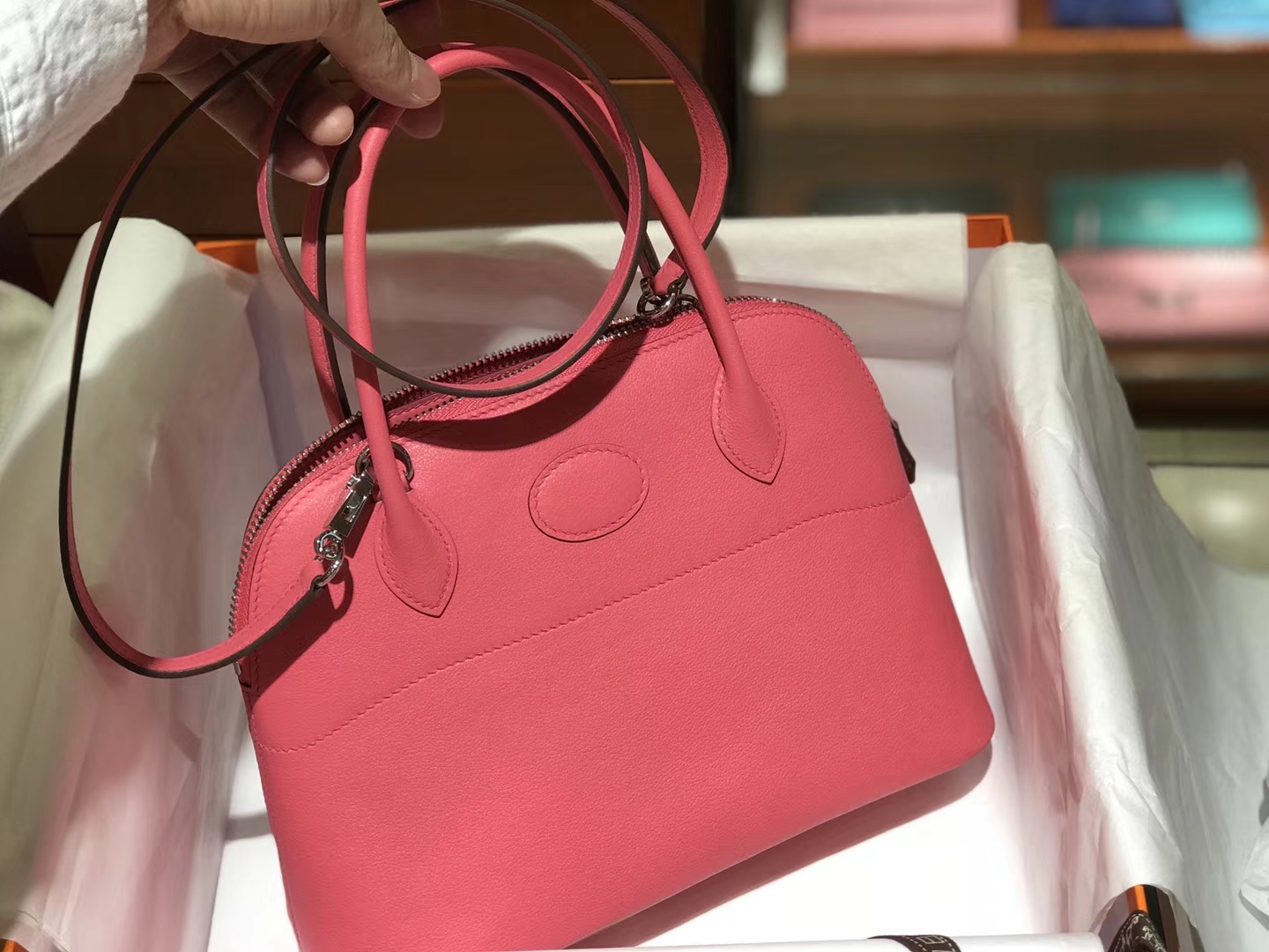Hermes 爱马仕 Bolide Epsom皮 U5唇膏粉Rose Lipsur 27cm 可接受定制