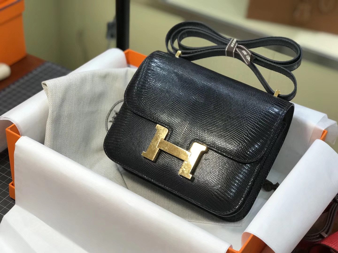 Hermes 爱马仕 空姐包 Constance 蜥蜴皮 黑色 nior CK89 配全套专柜原版包装