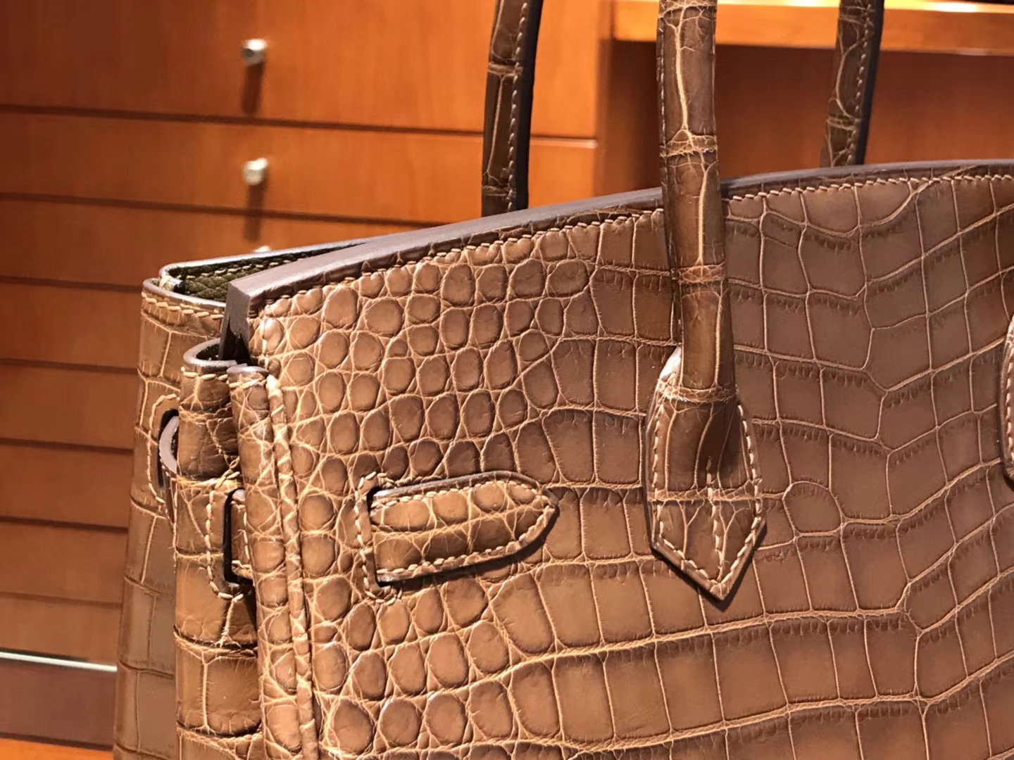 HERMES 爱马仕 Birkin 30CM  金扣 4g 焦糖色 brulee 进口鳄鱼皮
