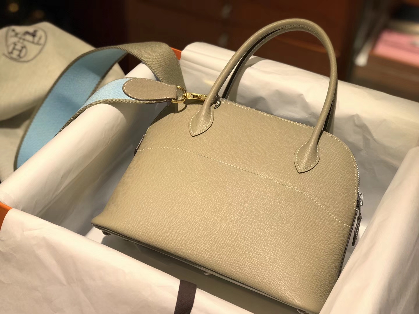 Hermes 爱马仕 Bolide Epsom皮 风衣灰 27cm 可接受定制