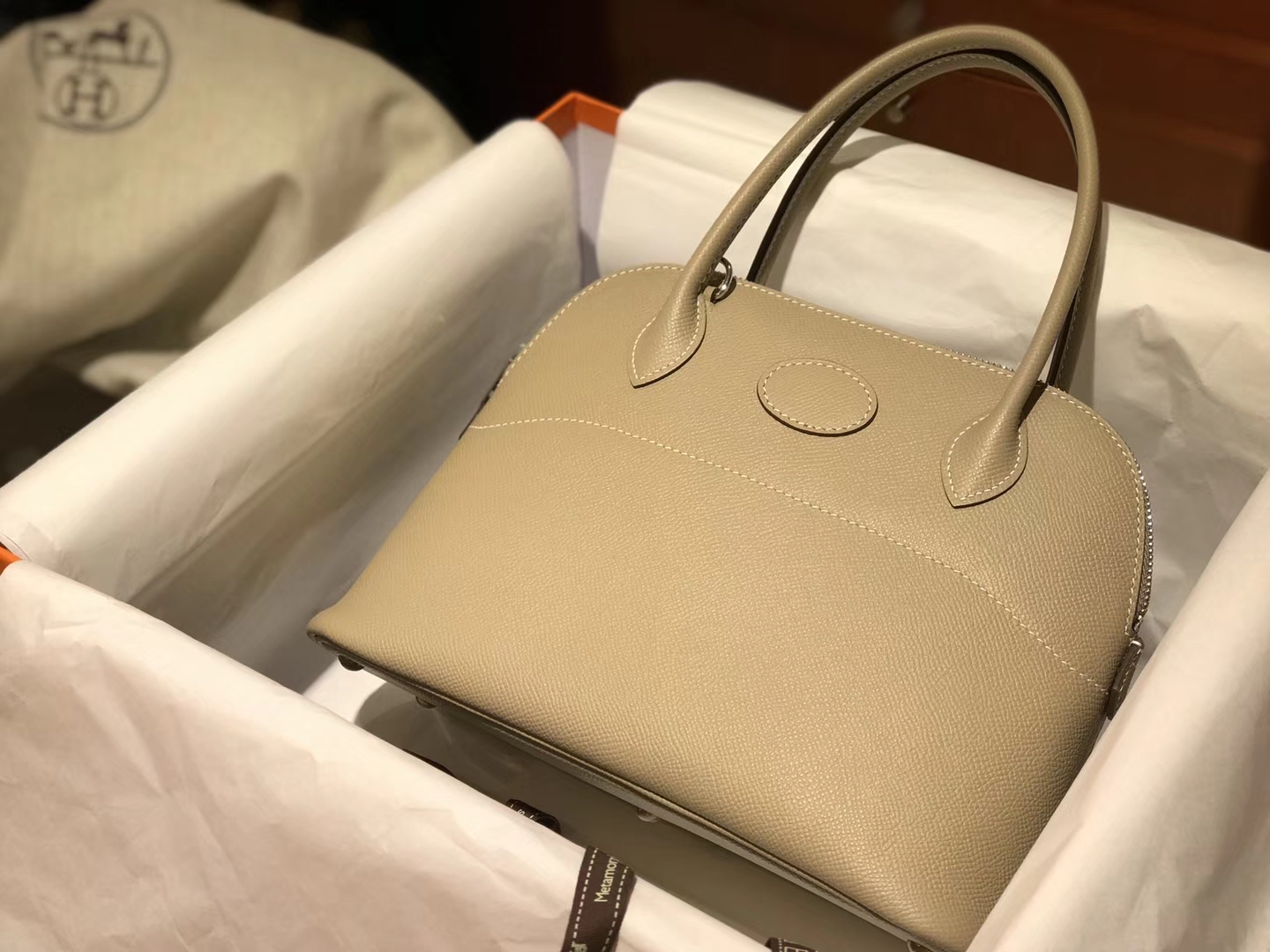 Hermes 爱马仕 Bolide Epsom皮 风衣灰 27cm 可接受定制