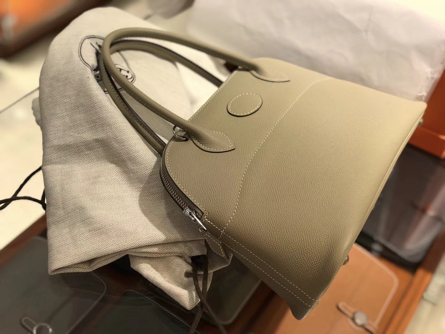 Hermes 爱马仕 Bolide Epsom皮 风衣灰 27cm 可接受定制