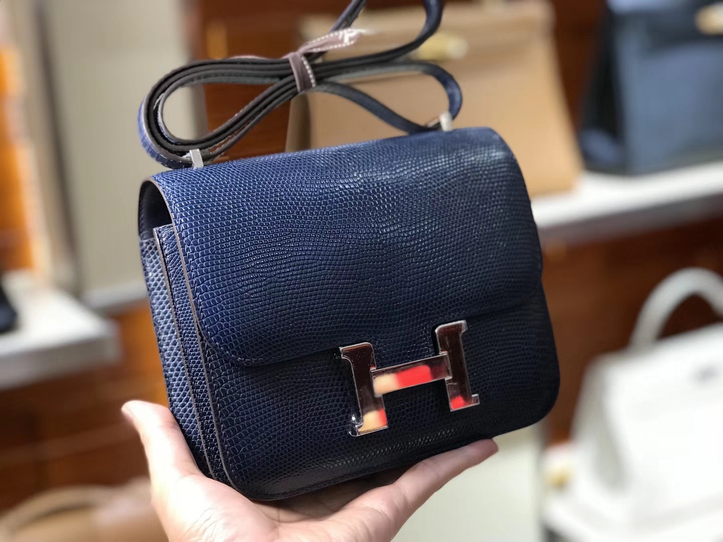 Hermes 爱马仕 空姐包 Constance 蜥蜴皮 CKN7 风暴蓝 Bleu Tempete 定制15-20天发货 配全套专柜原版包装