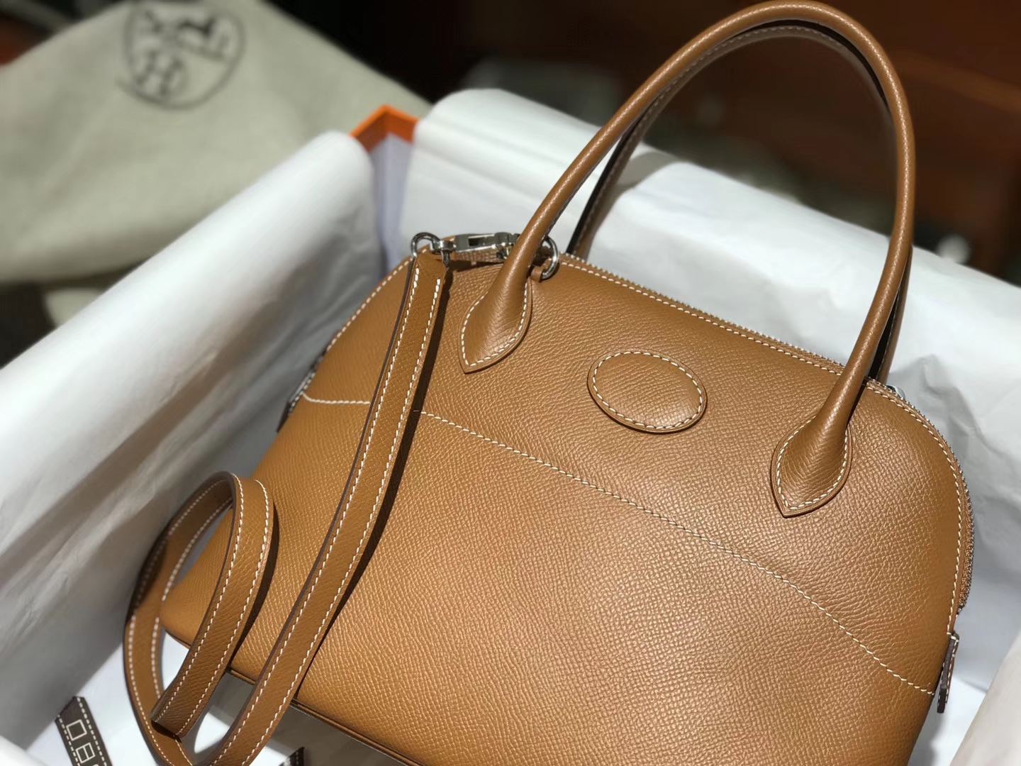 Hermes 爱马仕 Bolide Epsom皮 ck37 金棕色 gold 27cm 可接受定制