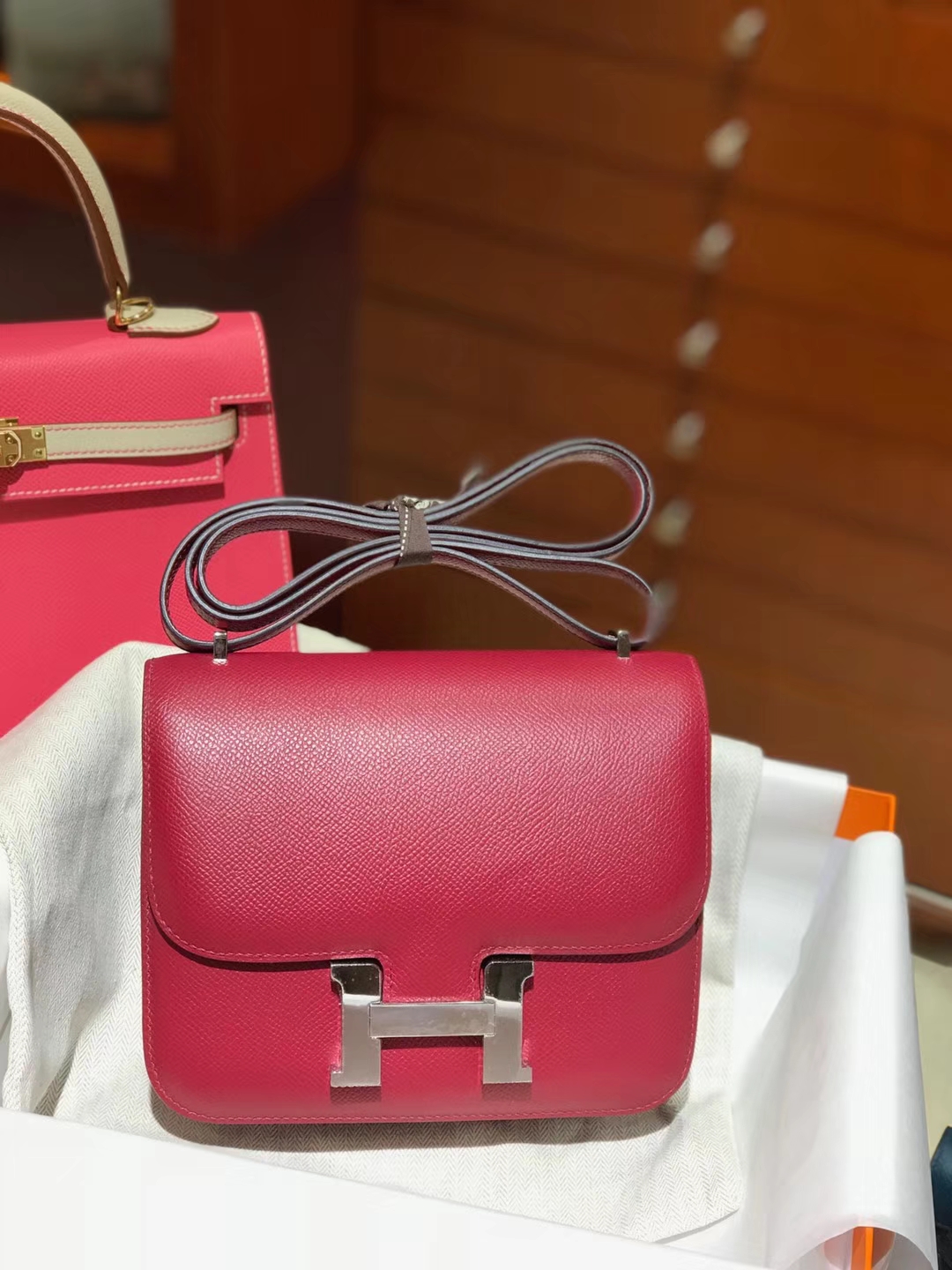 HERMES 空姐包 Constance 手掌纹 k1 rouge grenat 石榴红 银扣