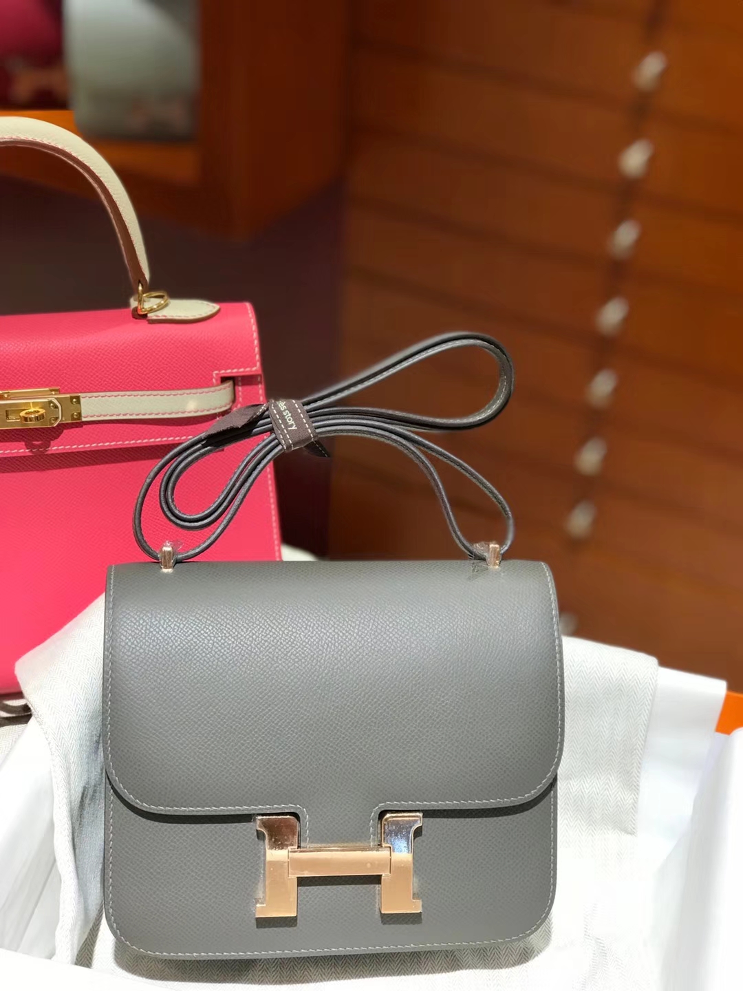 HERMES 空姐包 Constance  手掌纹 8F 锡器灰 etain 银扣