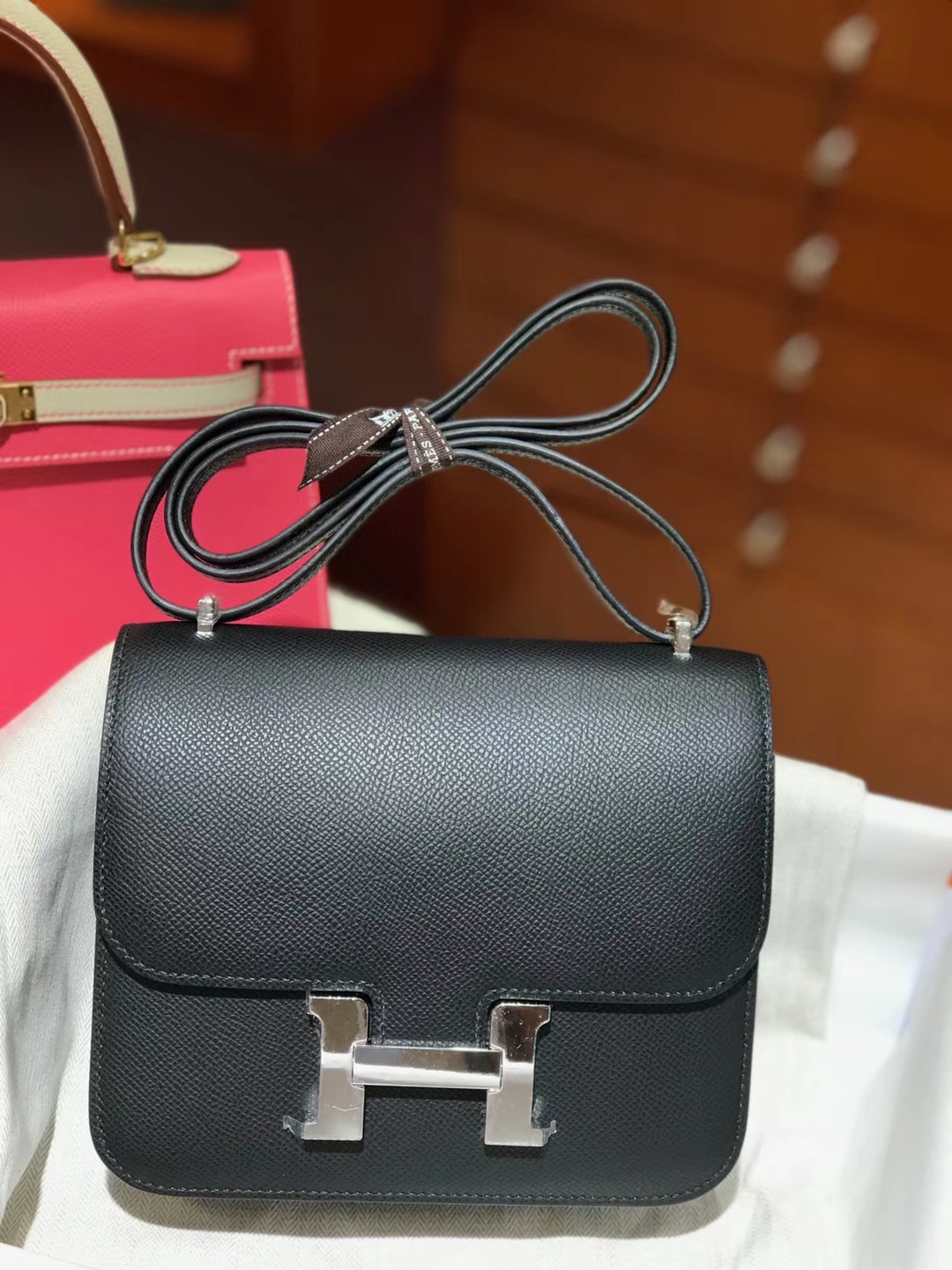 HERMES 空姐包 Constance  手掌纹 黑色 银扣 配全套专柜原版包装