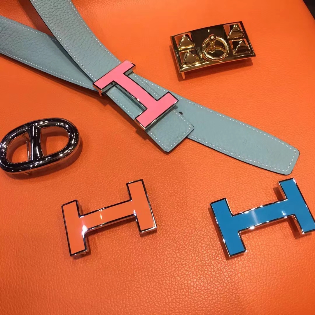 广州白云皮具城 HERMES 爱马仕定制 送礼 最佳 扣头 皮带随便搭 亚麻蓝