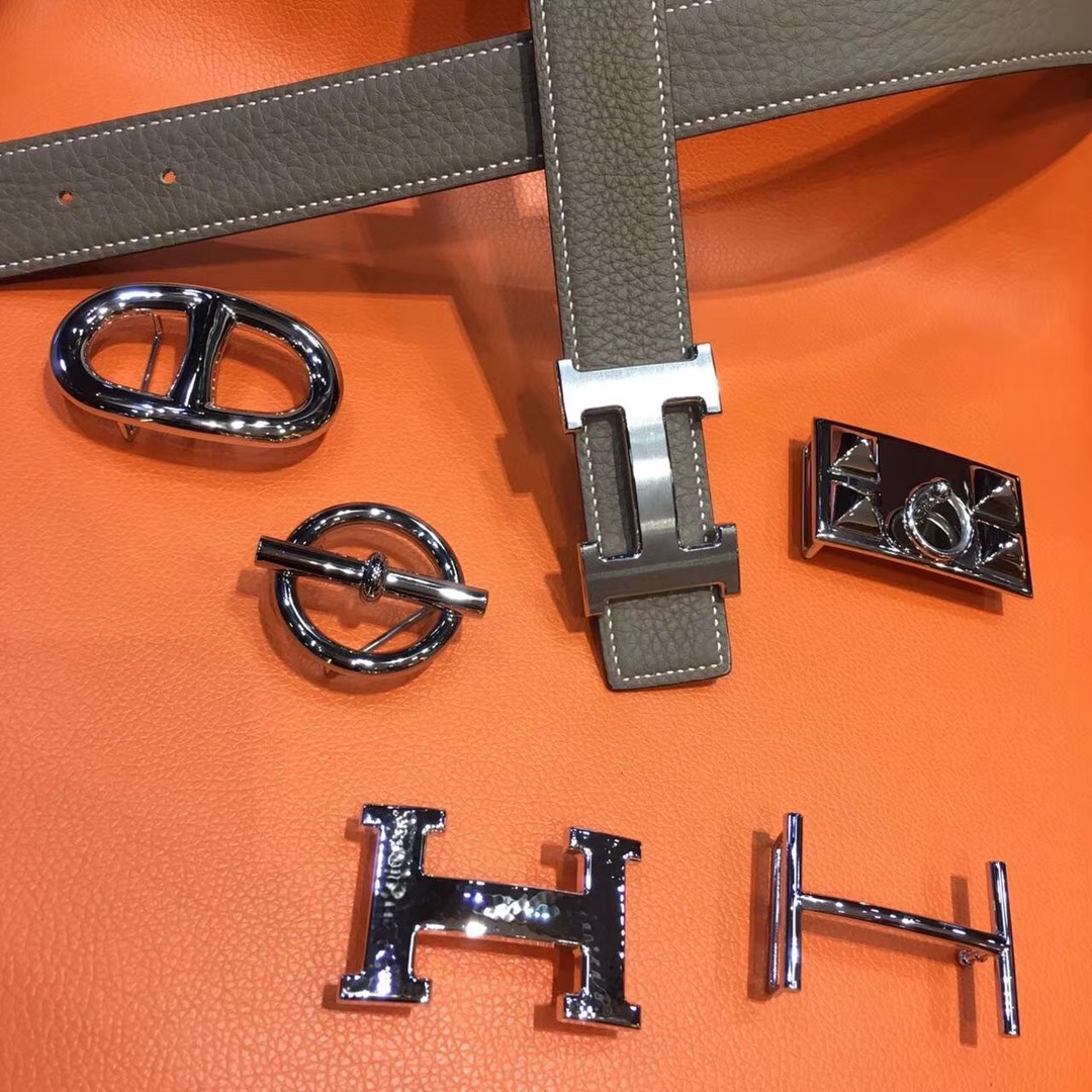 广州白云皮具城 HERMES 爱马仕定制 送礼 最佳 扣头 皮带随便搭 大象灰