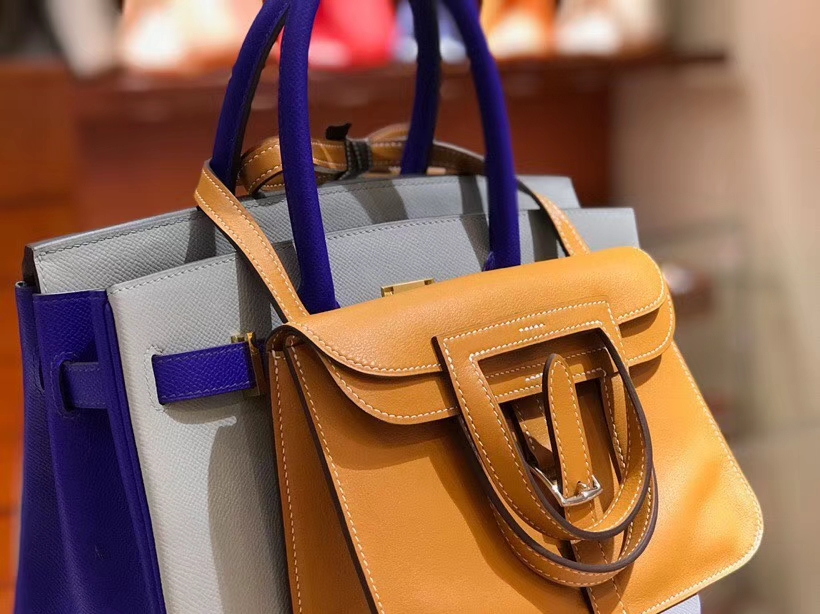 HERMES 爱马仕 Halzan swift 金棕色 银扣 配全套专柜原版包装