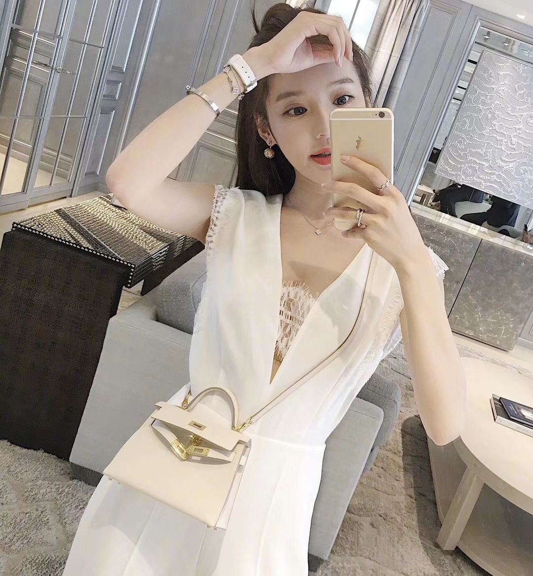 HERMES 爱马仕 Kelly 20cm 凯利二代 Epsom 奶昔白