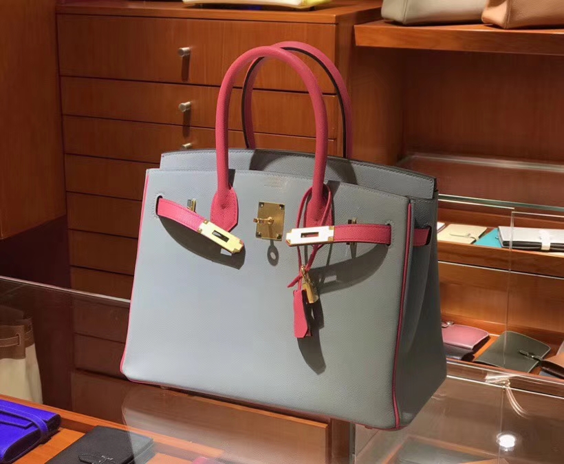 HERMES 爱马仕 Birkin 25CM 海鸥灰拼玫瑰粉 金银扣定制 配全套专柜原版包装