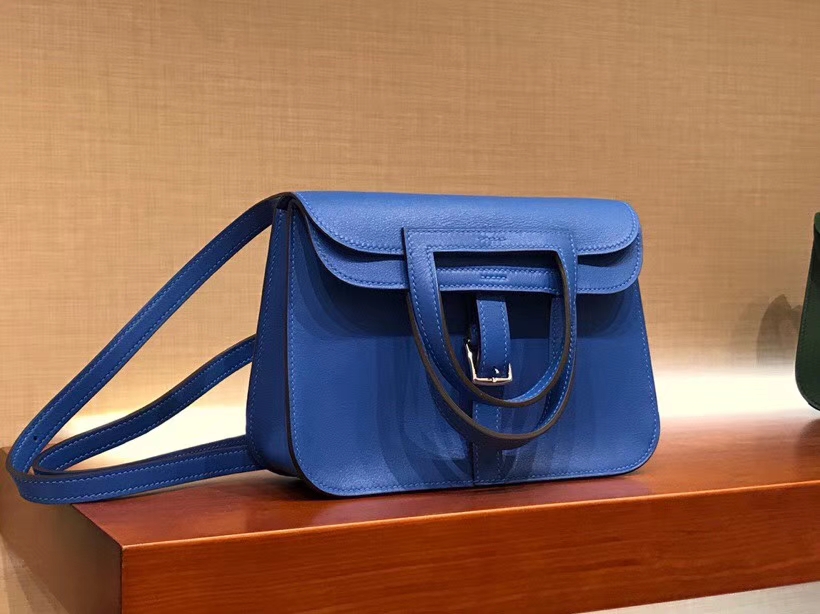 HERMES 爱马仕 Halzan swift 水妖蓝 银扣 配全套专柜原版包装