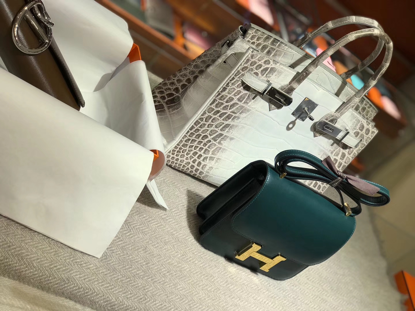 HERMES 爱马仕 空姐包 Constance BOX 墨绿色 金扣