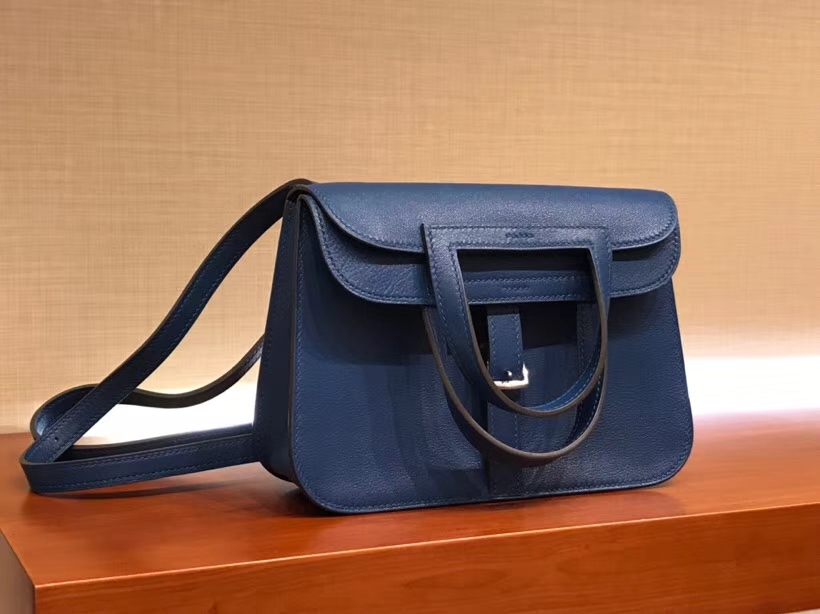 HERMES 爱马仕 Halzan swift 皇家蓝 银扣 配全套专柜原版包装