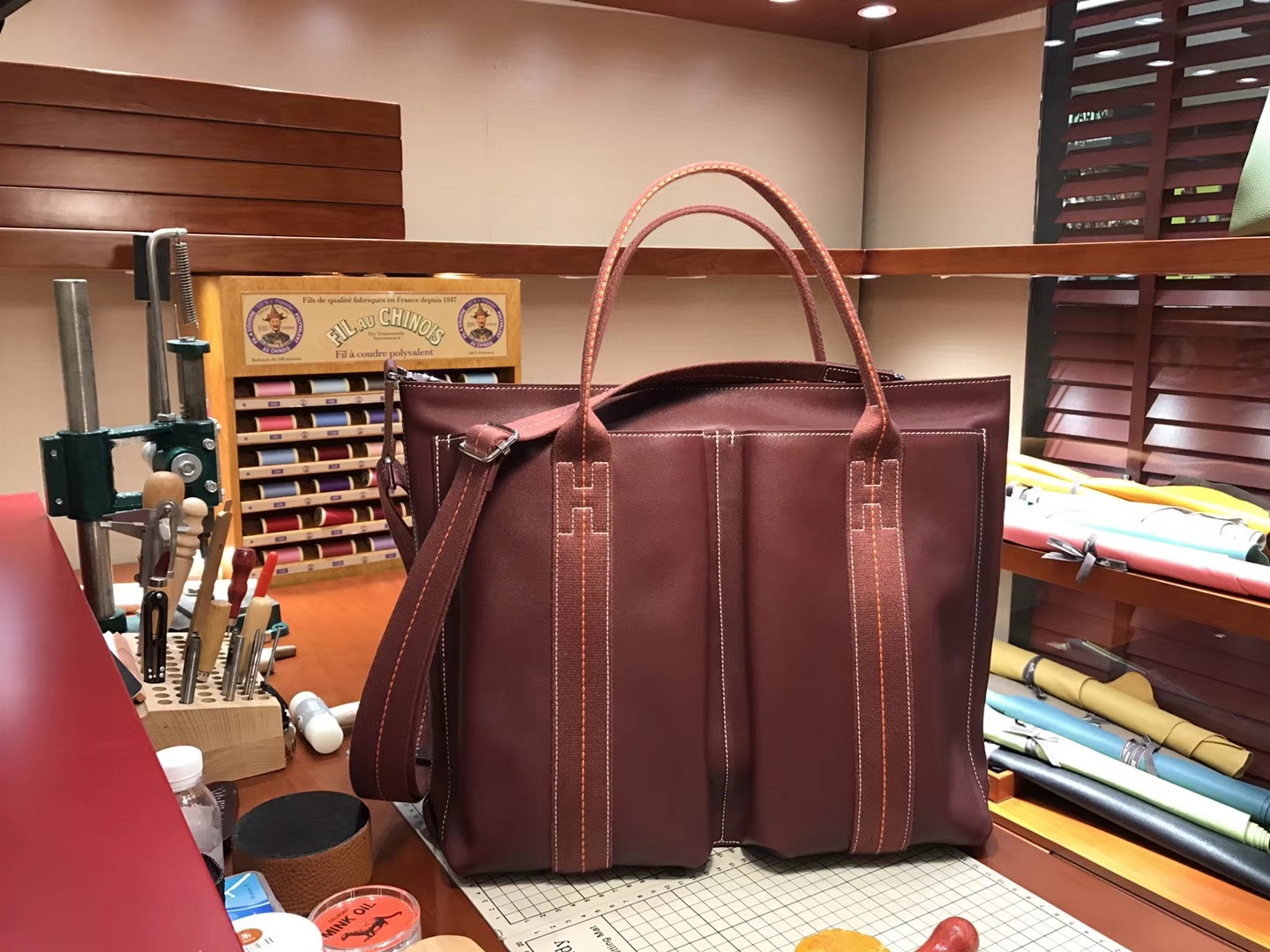 HERMES 爱马仕 大篷车经典款 酒红色 配全套专柜原版包装